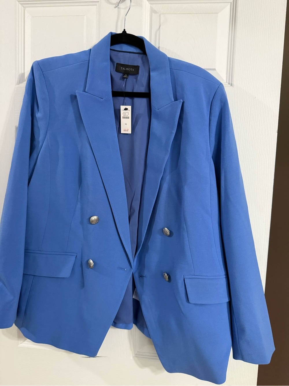 Talbots Bright Blue Double-Breasted Blazer with Silver Buttons